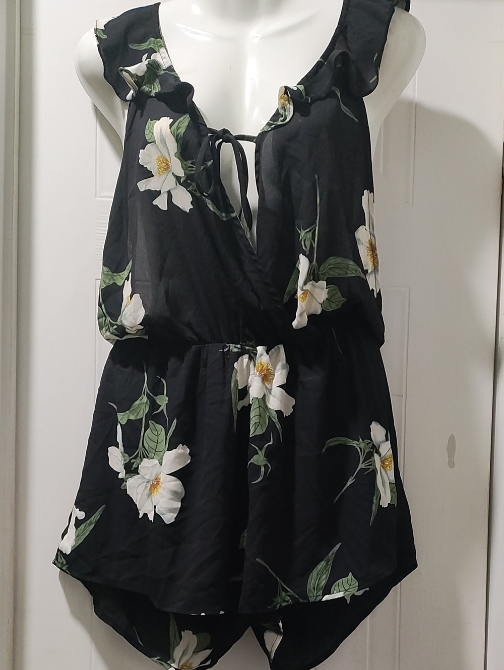 Sadie & Sage Black Romper with White Lace Trim